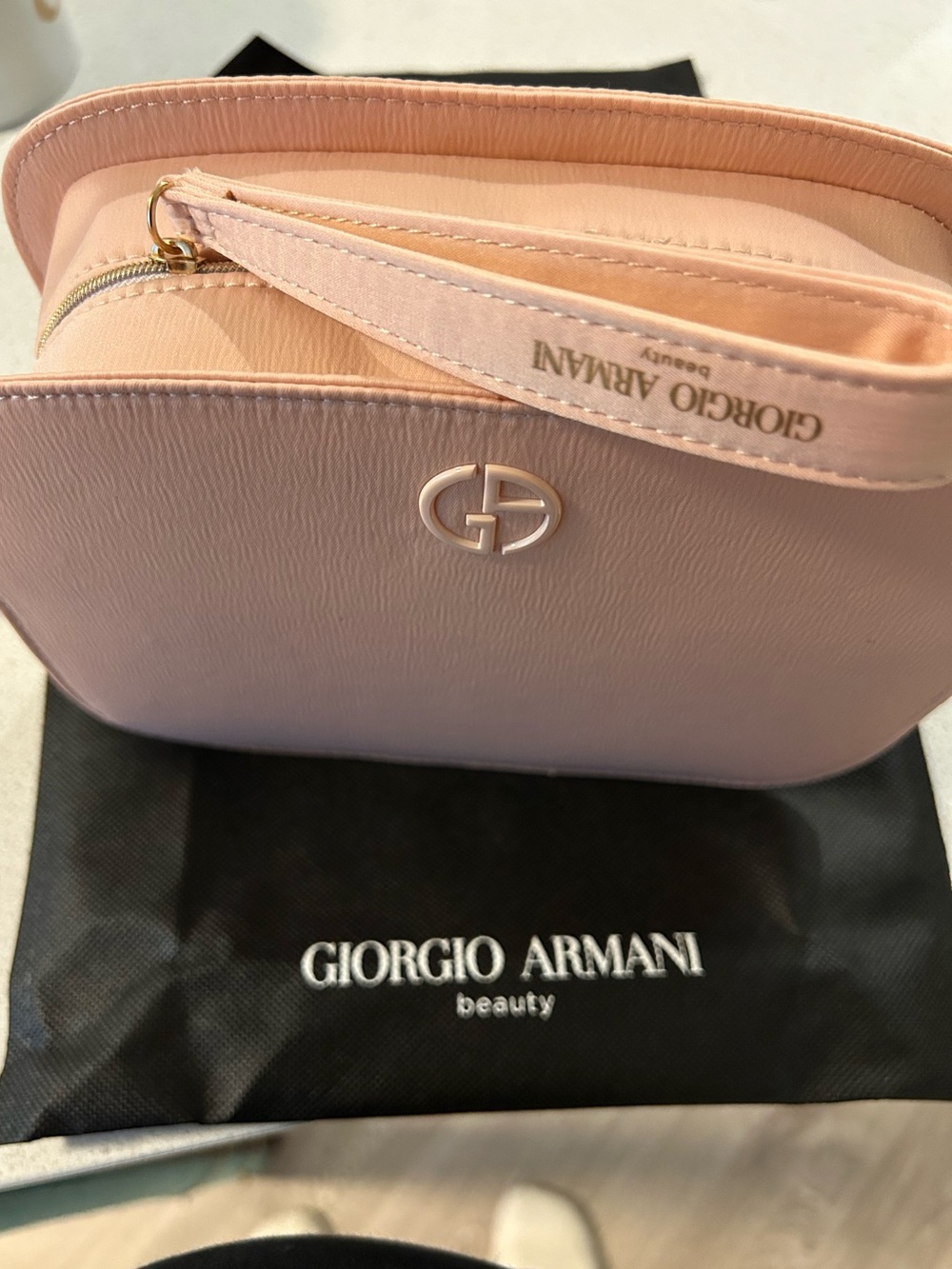 Giorgio Armani Pale Pink Leather Cosmetic Pouch with Wrist Strap